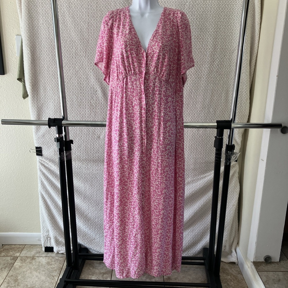 Old Navy Floral Maxi Dress XL TALL‎ Pink Floral Cottagecore Prairie Boho Rayon